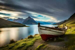 le bateau sur le lac. généré par ai photo