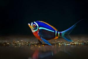 une coloré poisson avec bleu, Orange et rouge rayures. généré par ai photo