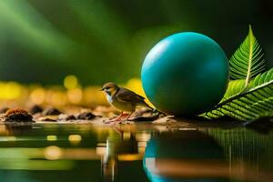 photo fond d'écran eau, le oiseau, le vert, le bleu, le œuf, le réflexion,. généré par ai