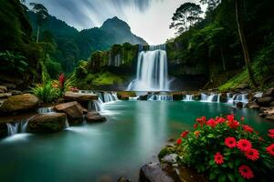 le cascade dans le jungle. généré par ai photo