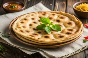 Indien pains plats sur une en bois tableau. généré par ai photo