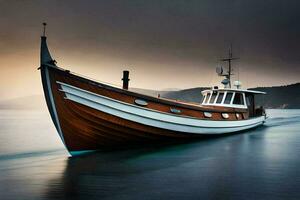 une bateau est voile sur le l'eau. généré par ai photo