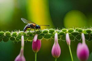 une abeille sur une fleur tige. généré par ai photo