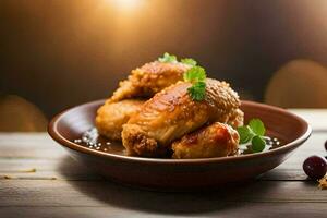 poulet ailes dans une bol avec une tranche de citron. généré par ai photo