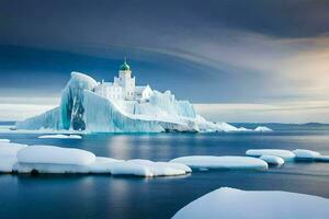 un iceberg avec une phare dans le milieu. généré par ai photo