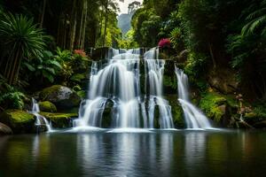 cascade dans tropical forêt tropicale. généré par ai photo