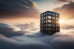 une grand bâtiment dans le des nuages. généré par ai photo