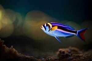 une poisson avec une bleu, blanc et rouge Bande. généré par ai photo