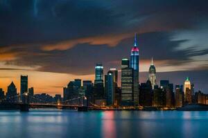 le Manhattan horizon à crépuscule. généré par ai photo