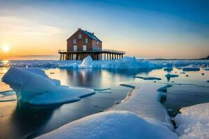 le maison sur le glace. généré par ai photo