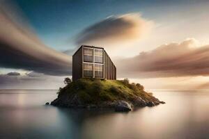 une maison sur un île dans le océan. généré par ai photo