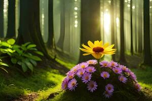 photo fond d'écran forêt, le soleil, fleurs, le soleil, le soleil, le soleil, le. généré par ai