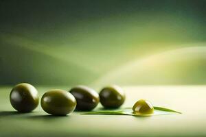 Olives sur une vert Contexte. généré par ai photo