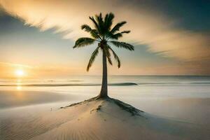 le paume arbre sur le plage. généré par ai photo