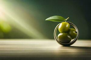 Olives dans une bol sur une tableau. généré par ai photo