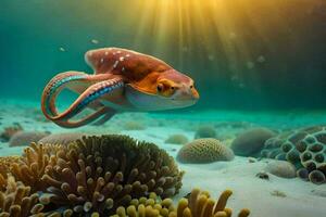 un poulpe nager plus de corail récifs. généré par ai photo