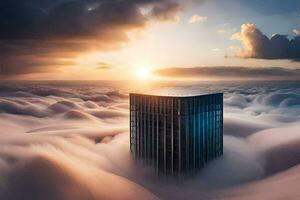 une gratte-ciel est entouré par des nuages. généré par ai photo