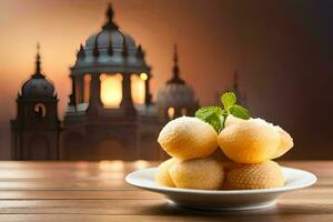 Indien bonbons dans une plaque. généré par ai photo