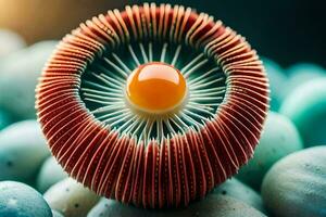 une proche en haut de un Oeuf à l'intérieur de une fleur. généré par ai photo