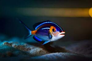 une poisson avec une brillant bleu et Orange corps. généré par ai photo