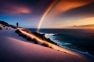 le arc en ciel est une symbole de espérer et l'amour. généré par ai photo