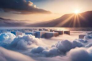 des nuages et montagnes dans le ciel. généré par ai photo