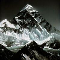 contrasté beauté neige plafonné alpin de pointe et éclairé par la lune glacier génératif ai photo