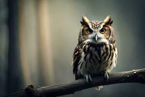 un hibou est séance sur une branche. généré par ai photo