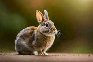 une petit lapin séance sur le sol. généré par ai photo