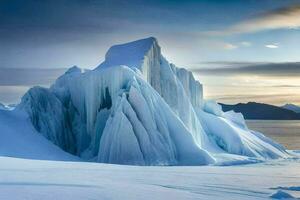 le Soleil ensembles sur un iceberg dans le Arctique. généré par ai photo