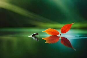 une feuille et une punaise dans le l'eau. généré par ai photo