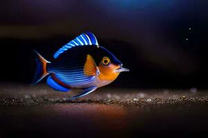 une poisson avec bleu et Orange rayures sur ses corps. généré par ai photo