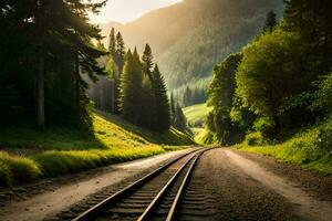 chemin de fer des pistes dans le montagnes. généré par ai photo