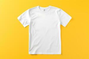 blanc T-shirt maquette sur Jaune Contexte ai généré photo