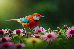 photo fond d'écran oiseau, fleurs, le ciel, le soleil, le oiseau, le fleurs, le. généré par ai