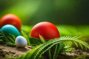 Pâques des œufs dans le herbe. généré par ai photo