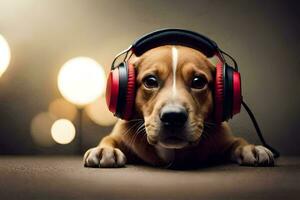 une chien portant écouteurs. généré par ai photo