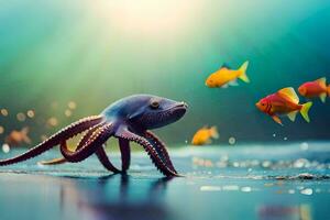 un poulpe et poisson nager dans le océan. généré par ai photo