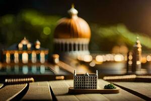 miniature bâtiments et une ville dans le Contexte. généré par ai photo