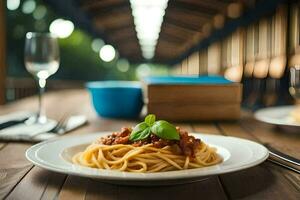 spaghetti avec Viande sauce sur une plaque. généré par ai photo