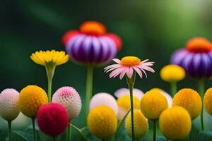 beaucoup coloré fleurs sont montré dans une champ. généré par ai photo