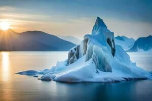 un iceberg flotteurs dans le l'eau à le coucher du soleil. généré par ai photo