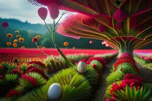 une champ de fleurs avec coloré fleurs. généré par ai photo