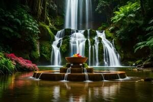 cascade dans le jungle. généré par ai photo