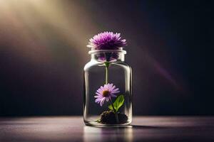 photo fond d'écran le soleil, fleurs, violet, fleurs, fleurs dans une verre pot. généré par ai