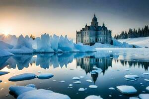 photo fond d'écran le ciel, eau, glace, le soleil, le château, le glace, le. généré par ai