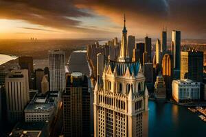 le Chicago horizon à le coucher du soleil. généré par ai photo