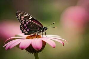 une papillon est assis sur une rose fleur. généré par ai photo