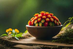 une petit cactus plante dans une bol sur une en bois tableau. généré par ai photo