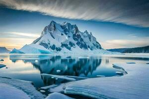 le Arctique paysage à le coucher du soleil. généré par ai photo